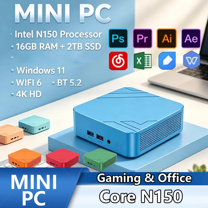 Pc Gaming Editing - N150 Farbenfroher Mini-PC, 16GB+2TB SSD, Win11,