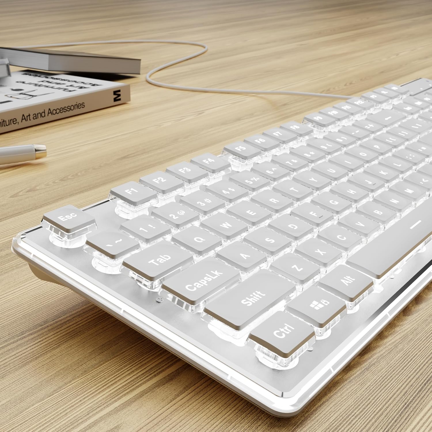 Pc Gaming Fullset - Kabelgebundene USB-Tastatur mit Weißer Hintergrundbeleuchtung Metall-Panel
