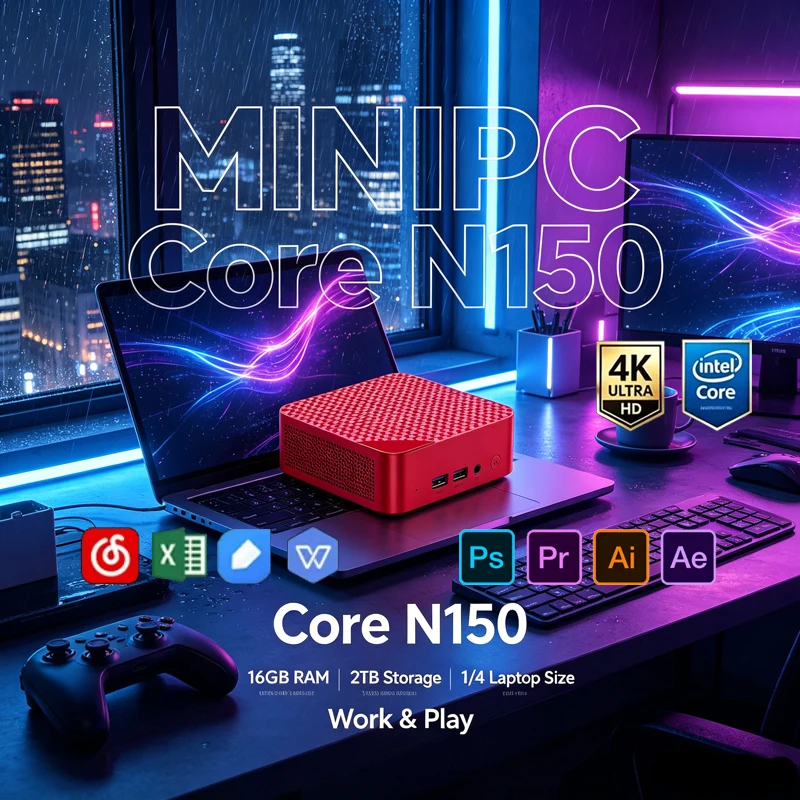 Pc Gaming Editing - Roter Mini-PC, Intel Celeron N150, Win11,